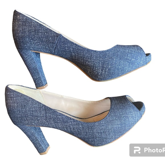 Kelly & Katie Navy Denim Peep Toe Heel Size 7 - Picture 4 of 6